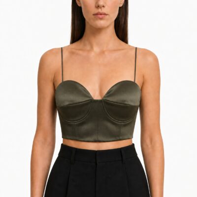 Alex Perry Tora bra top khaki — front, thin shoulder straps, sweetheart neckline