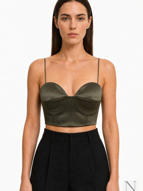 Alex Perry Tora bra top khaki — front, thin shoulder straps, sweetheart neckline