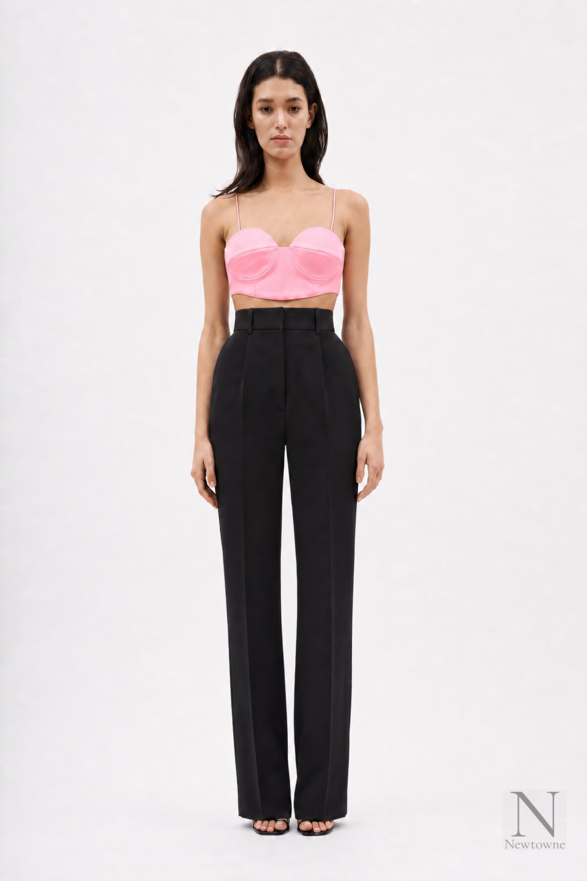 Alex Perry Tora bra top pink — front, thin shoulder straps, sweetheart neckline